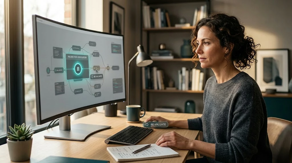 Human reviewing an AI agent task before approving it
