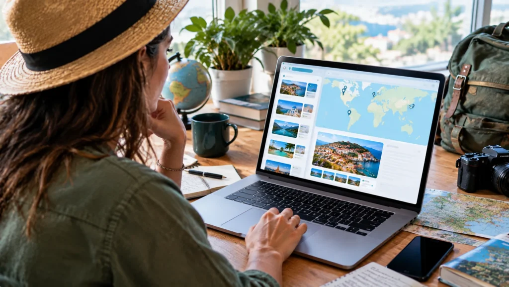 Traveler using AI to discover possible vacation destinations