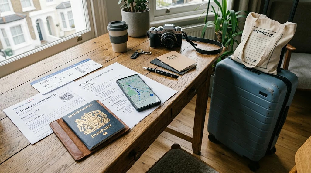 Travel documents and itinerary organized with AI assistance