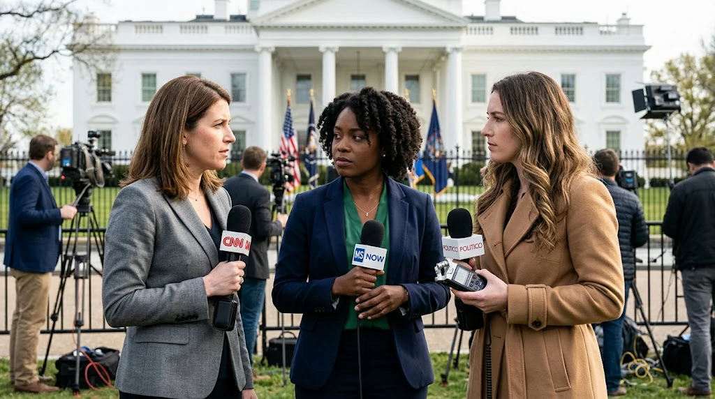 White House reporters from CNN MS NOW and Politico covering the Trump administration