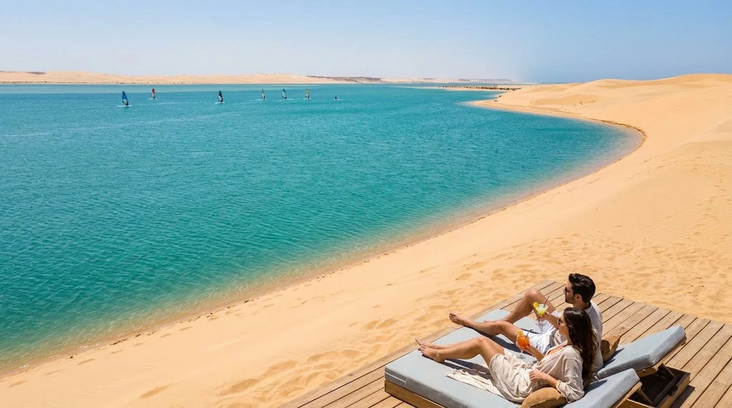 Dakhla Morocco lagoon and desert landscape on the Atlantic coast