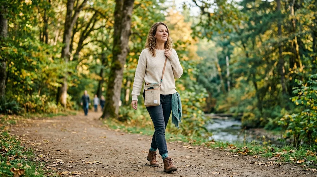 Person enjoying an outdoor activity instead of scrolling on a smartphone