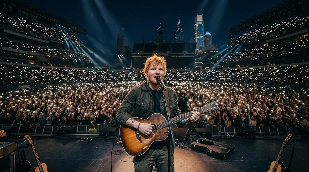 Ed Sheeran performing during his Philadelphia concert amid Loop Tour controversy