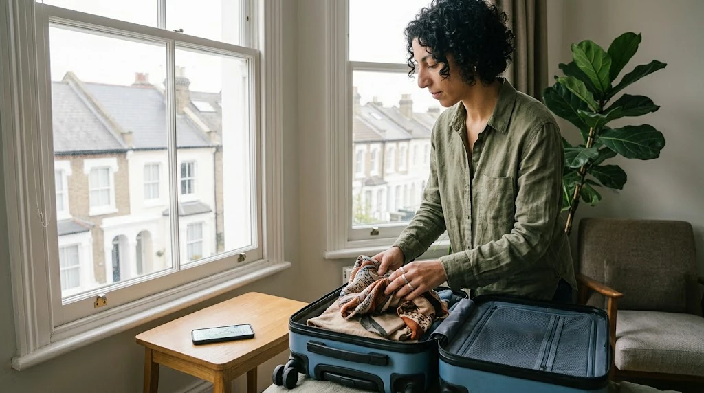 Traveler preparing for a trip after using AI travel planning
