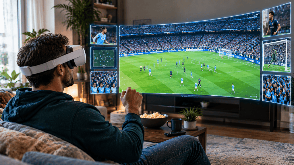 Fan using immersive technology to watch a sports game