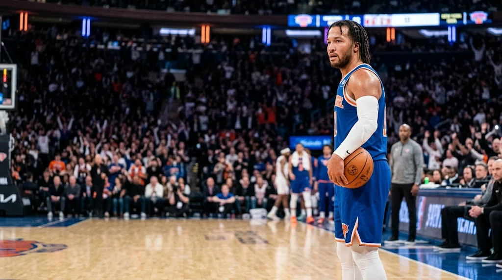 Jalen Brunson on a basketball court during the 2026 NBA season