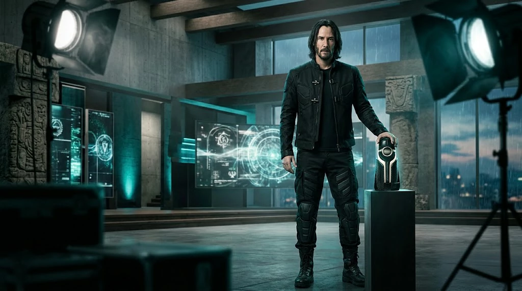 Cinematic illustration representing Keanu Reeves' BRZRKR action franchise