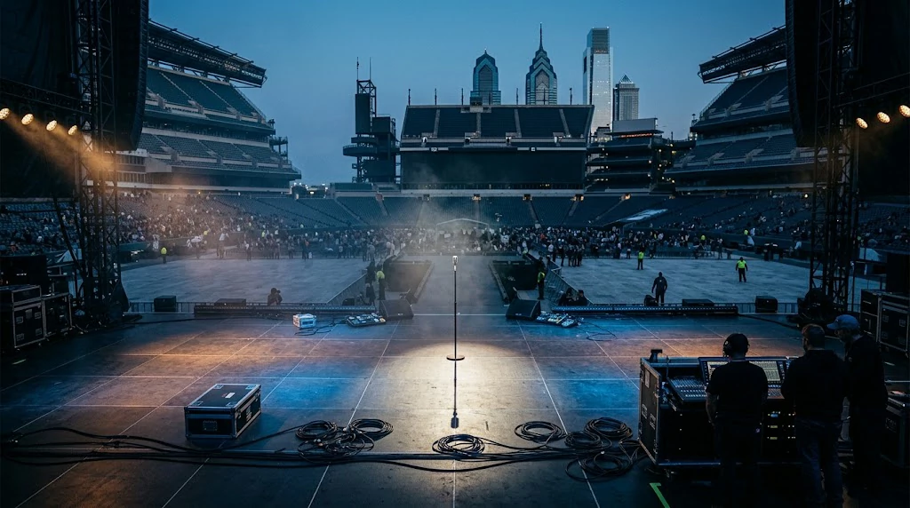 Empty concert stage representing changes to Ed Sheeran’s Loop Tour