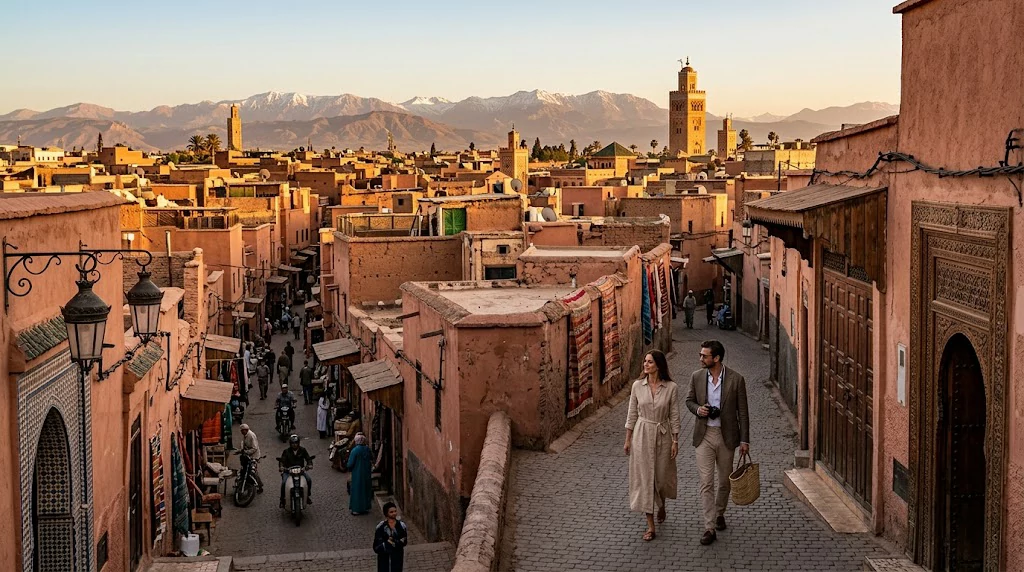 Marrakech Morocco medina and traditional architecture at sunset