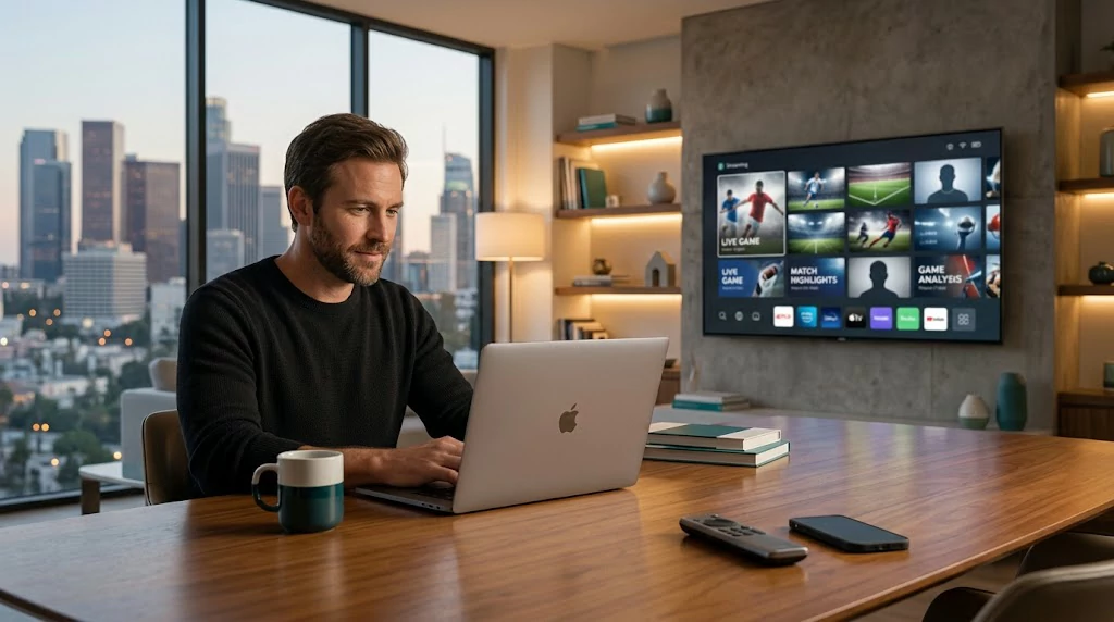 American sports fan managing multiple streaming subscriptions to save money