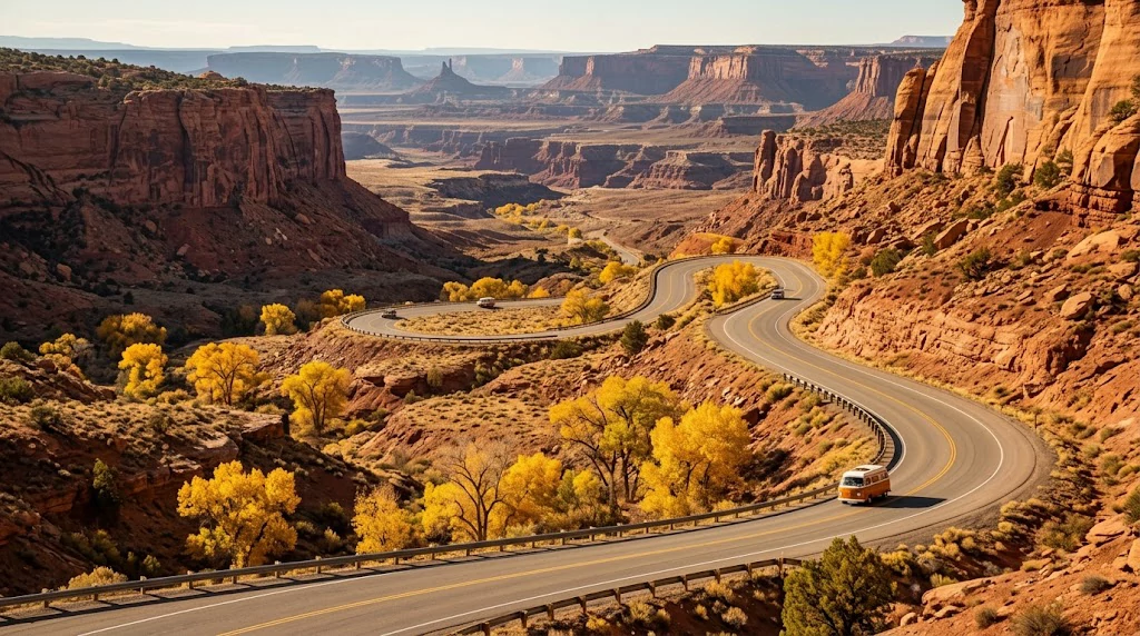 Scenic Byway 12 winding through Utah’s colorful autumn landscape