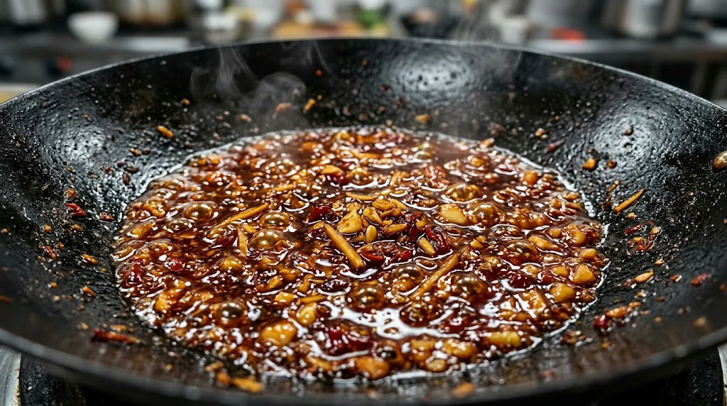 Homemade spicy garlic chilli sauce with garlic, ginger and Asian flavours