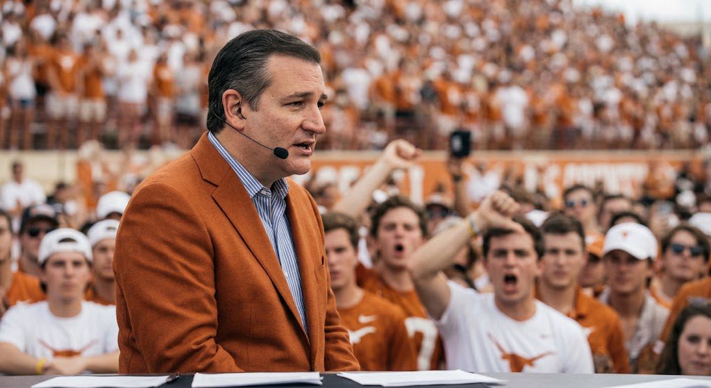Ted Cruz speaking as Texas football fans react