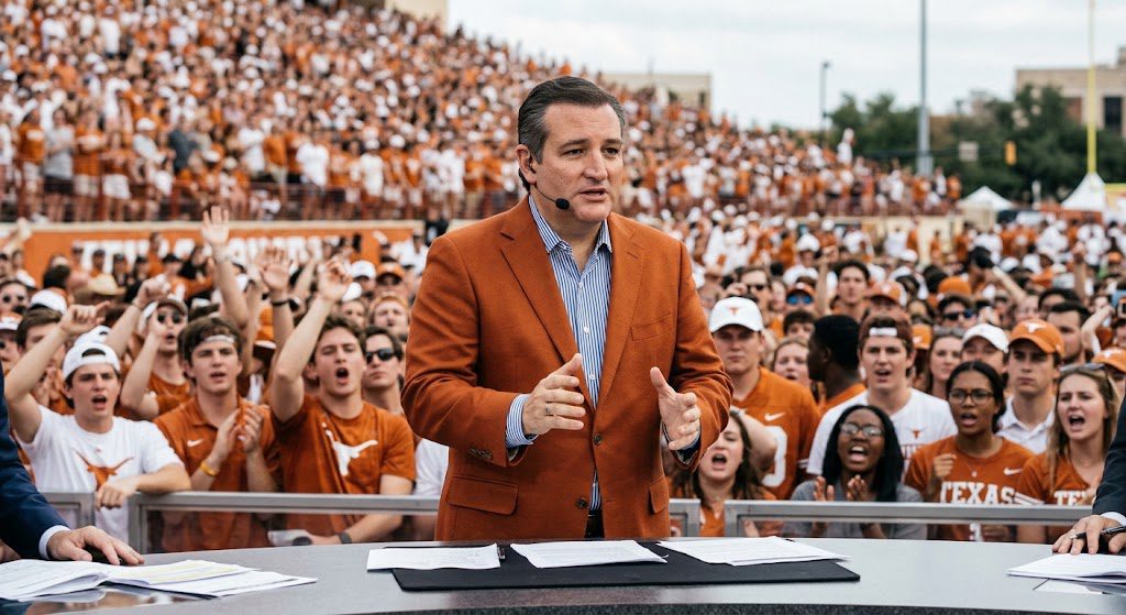 Ted Cruz facing a loud crowd during College GameDay in Austin