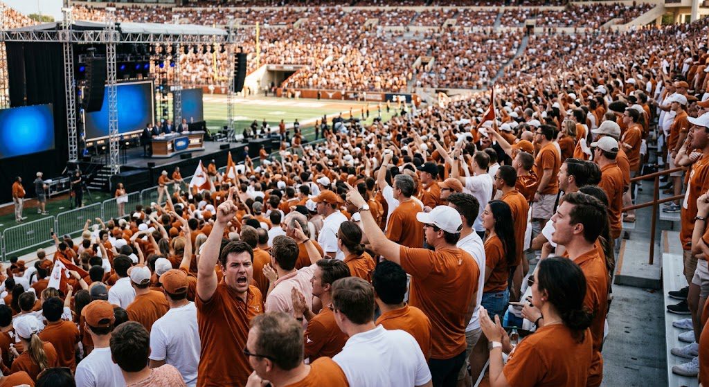 Texas football fans reacting during College GameDay