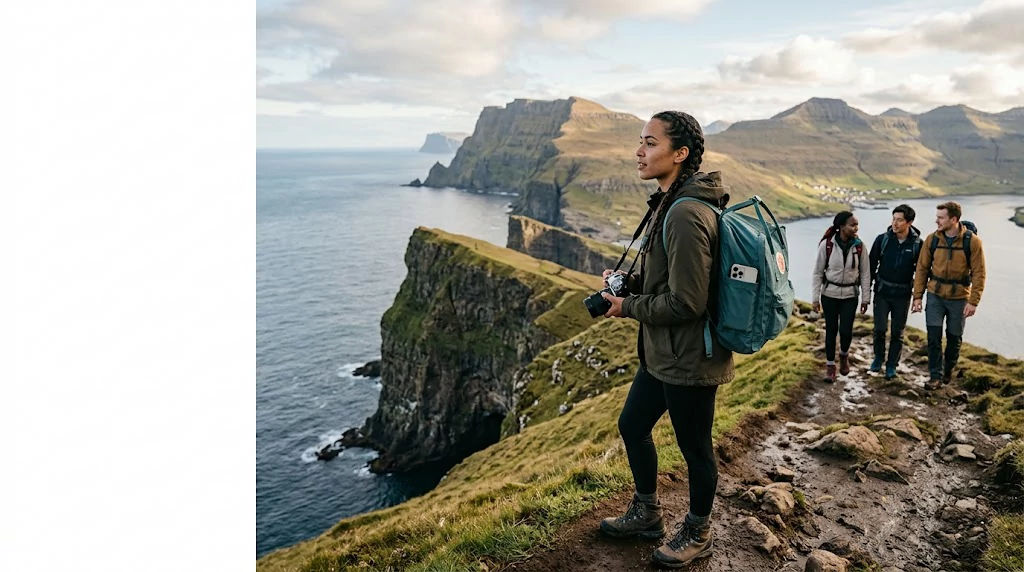 Travel trends 2026 and global travelers exploring a scenic destination