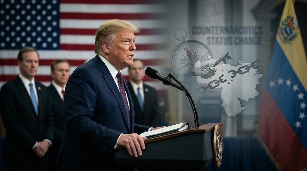 Donald Trump and Venezuela in a conceptual U.S. counternarcotics policy image