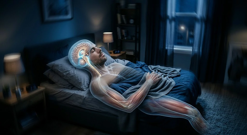 Brain transition into sleep during a hypnic jerk