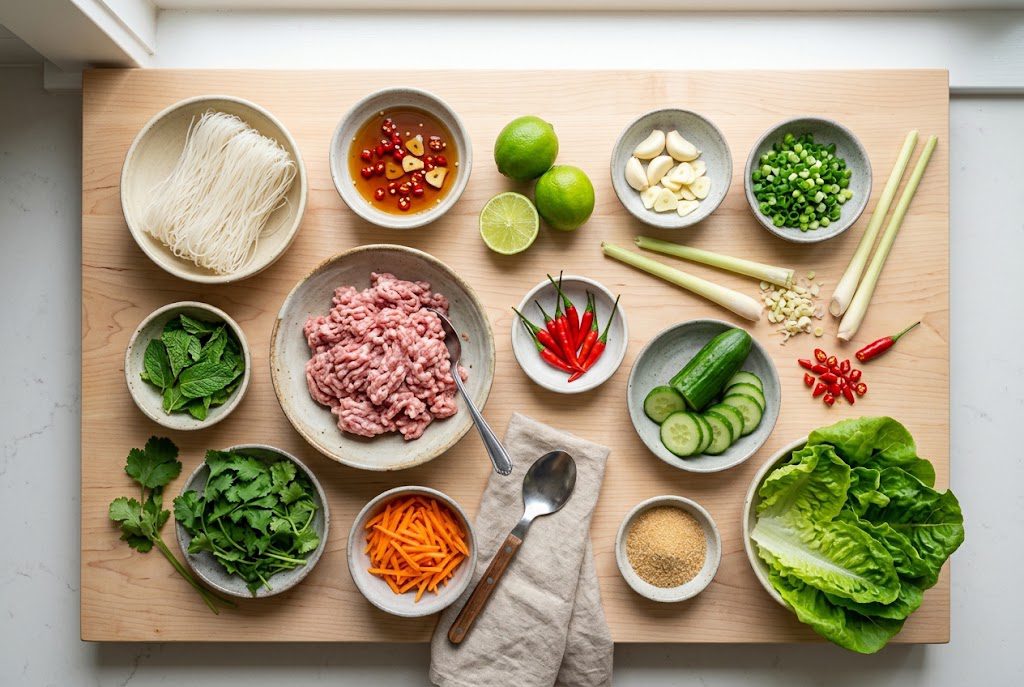 Fresh ingredients for Bun Cha meatballs recipe
