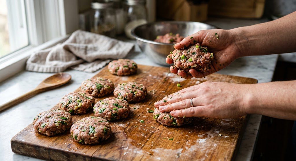 Shaping pork meatballs for Bun Cha recipe